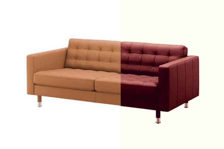 a brown and red couch sitting next to each other