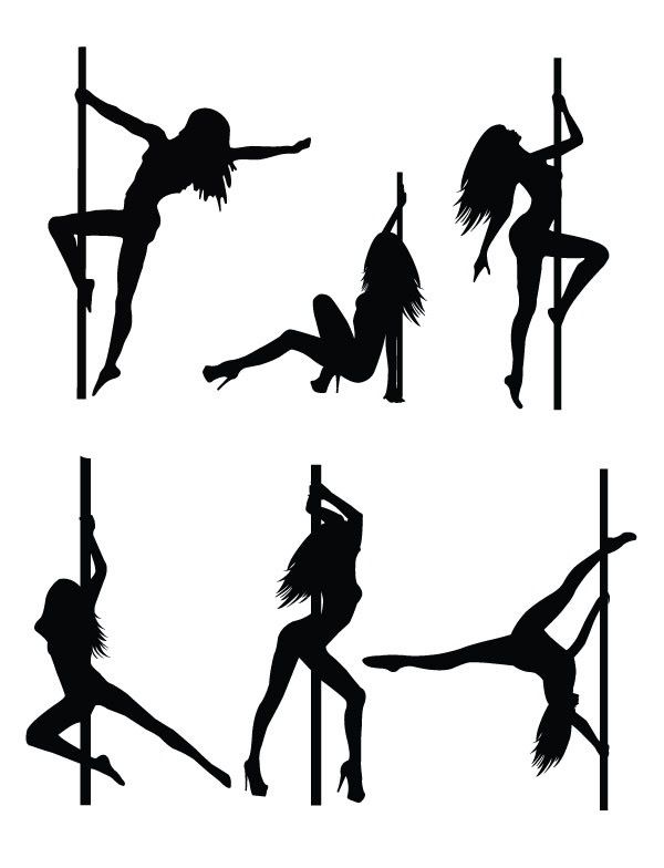 the silhouettes of pole dancers are shown in various poses and positions, including one woman on