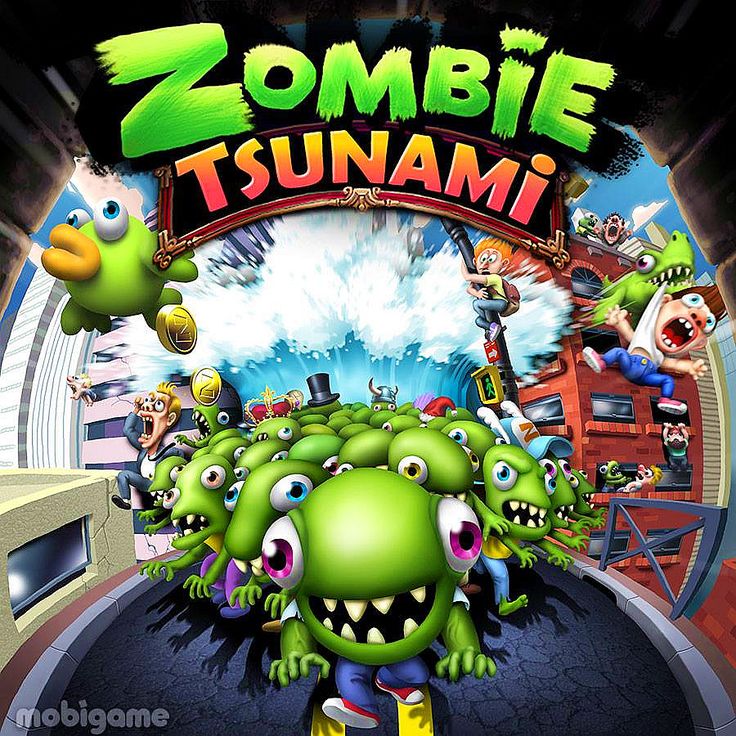 an advertisement for the nintendo wii game zombie tsunami, with monsters on it