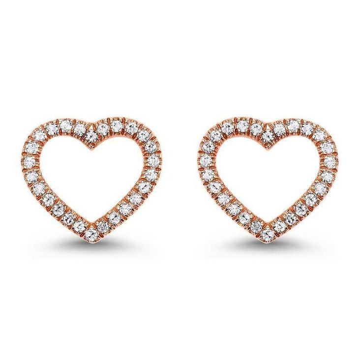 These simple 14K Rose Gold diamond cut-out stud earrings feature sparkling round-cut diamonds set on a heart shaped 14K Rose Gold frame. ER10020-4PSC Heart Shaped Diamond Earrings, Ring Upgrade, Halo Stud Earrings, Rose Gold Frame, Rose Gold Heart, Halo Earrings Studs, Heart Shaped Earrings, Heart Shaped Diamond, Gold Collection