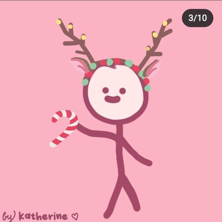 a cartoon character holding a candy cane in front of his face and wearing reindeer antlers