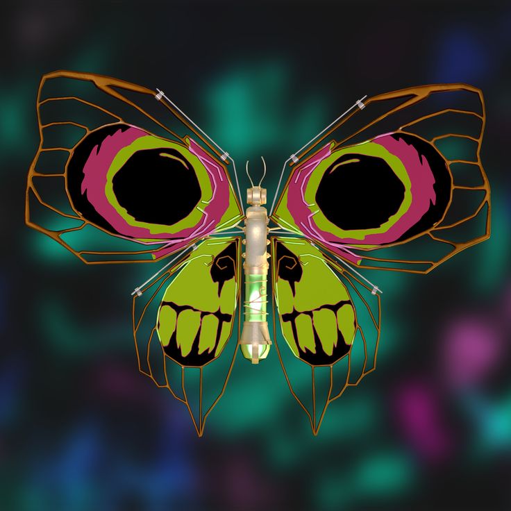 a colorful butterfly with big eyes on it's wings