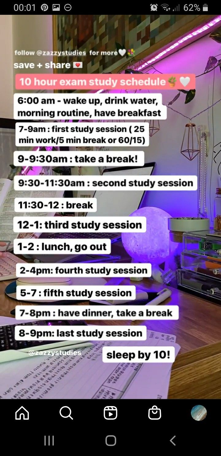 an image of a table with notes on it and the texting below reads'10 hour exam study schedule '