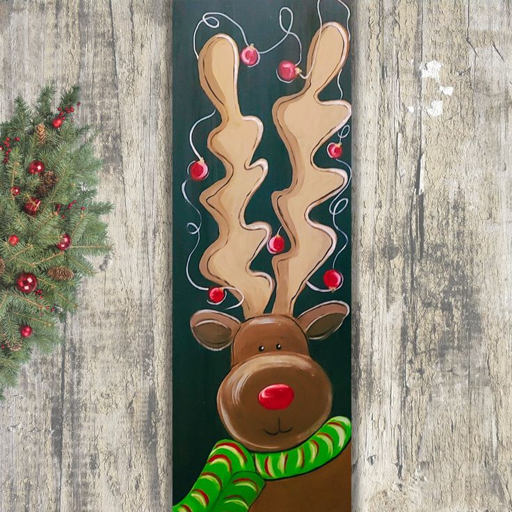 a painting of a reindeer with christmas decorations on it