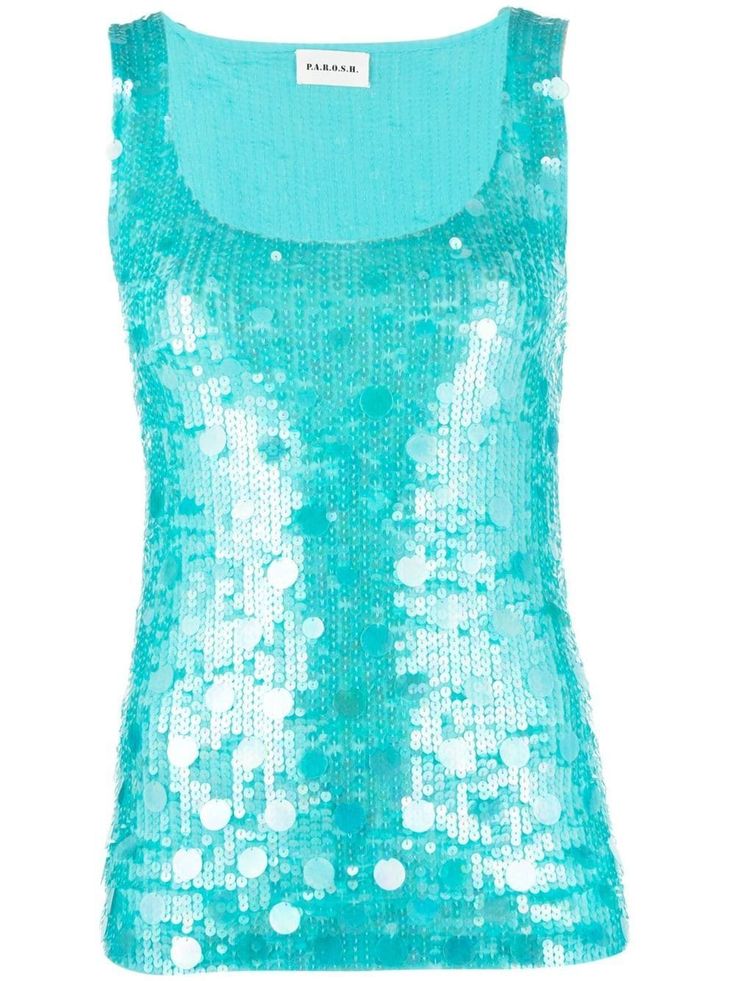 aqua blue sequin embellishment stretch-design scoop neck sleeveless straight hem Holographic Shirt, Turquoise Clothes, 23 Style, Club Clothes, Frutiger Aero, Sequined Top, Sequin Embellishment, Teal Top, Halloween Inspo