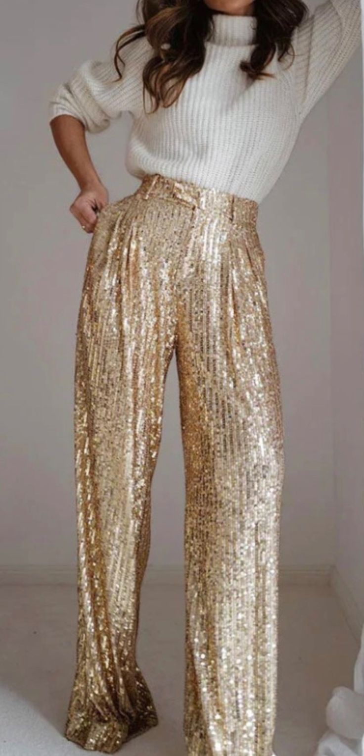 These sequin pants will be a hit at any holiday party! They have a wide leg and are fully lined. A must have for the holiday season. Glamorous Formal Sequined Pants, Glamorous Sequin Formal Pants, Elegant Glitter Bottoms For Evening, Glamorous Sequin Pants For Formal Occasions, Elegant Sequined Bottoms For Holiday Party, Shimmer Bottoms For Party And Holiday Season, Holiday Party Shimmer Bottoms, Formal Sequin Straight Pants, Elegant Holiday Party Pants