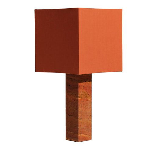 an orange lamp with a square shade on it