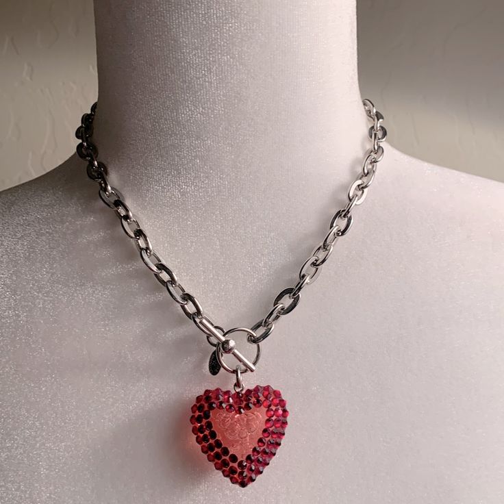 Tarina Tarantino Heart Necklace Valentine's Day Silver Chain Necklace With Adjustable Chain, Heart Pendant Necklace With Adjustable Chain For Party, Party Heart Pendant Necklace With Adjustable Chain, Party Heart Necklace With Adjustable Chain, Adjustable Heart Pendant Necklace For Party, Double Heart Necklace For Party, Glamorous Heart Pendant Jewelry For Party, Heart Pendant Necklace With Charm For Party, Heart Shaped Metal Necklace With Silver Chain