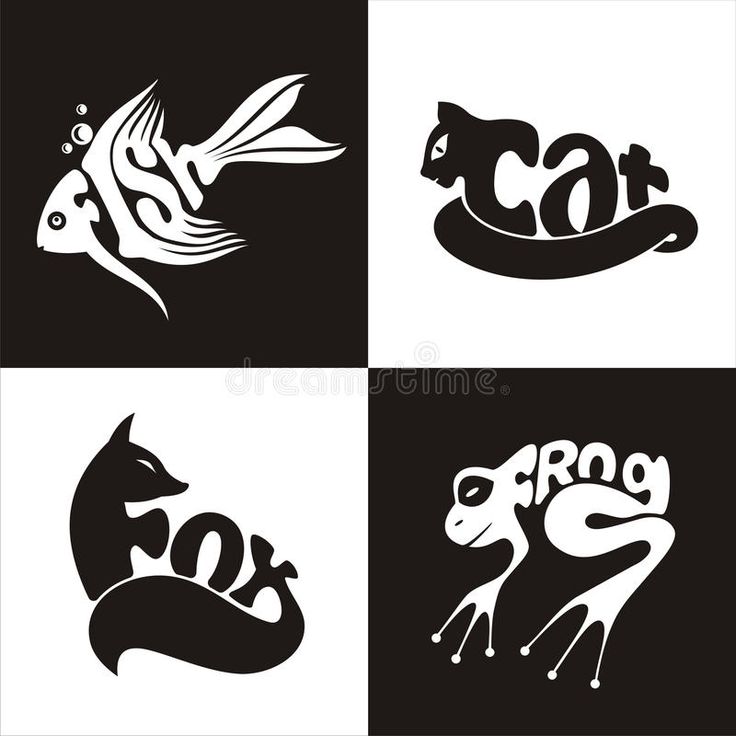 four different logos with animals and letters in black and white colors stockvectors