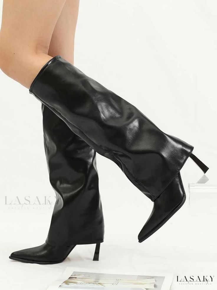 Lasaky - Premium PU Leather Knee-High Boots for Women Photoshoot Planner, Pointed Boots, Popular Boots, Knee Length Boots, Leather Knee High Boots, Faux Leather Boots, Spring Fashion Outfits, Estilo Chic, Knee High Leather Boots