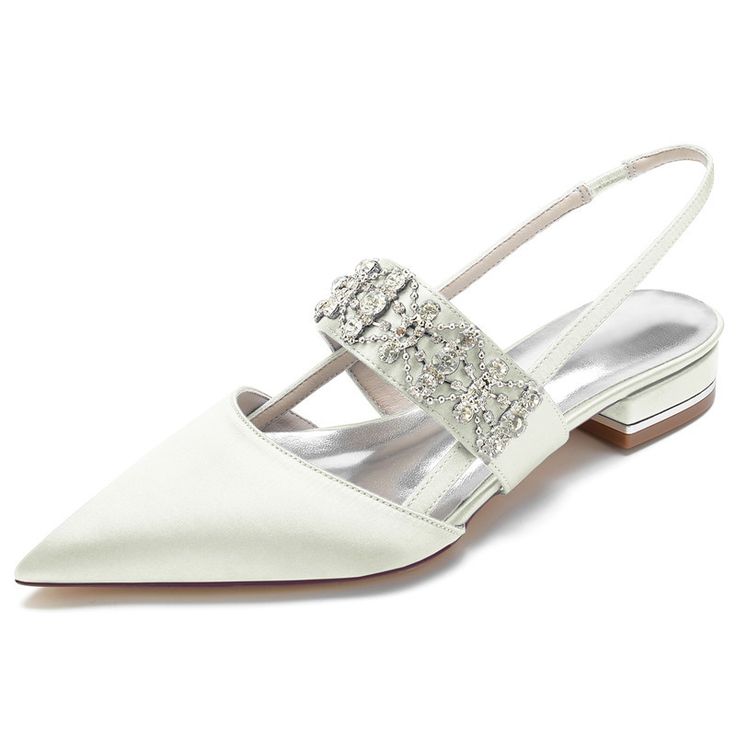 Shop Ivory Satin Pointed Toe Slingbacks Flats Jewelled Wide Strap Flat Shoes color Ivory for Travel, Wedding, Work with worldwide Free shipping & Free return. Clear Wedding Shoes, Bridal Party Shoes, Wedding Shoes High Heels, Glitter Flats, Bridal Shoes Flats, Headband Jewelry, White Wedding Shoes, Rhinestone Flats, Wedding Flats