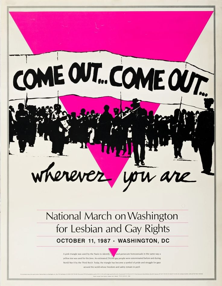 Susie Gaynes | Come Out...Come Out...Wherever You Are / National March on Washington for Lesbian and Gay Rights. (1987) | MutualArt National Coming Out Day, Kunst Inspo, Vintage Lesbian, Sara Ramirez, March On Washington, Lgbt History, Protest Art, Pink Triangle, Gay Rights