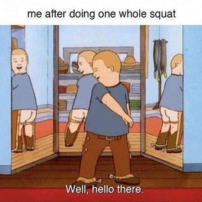 a cartoon image with the caption me after doing one whole squat