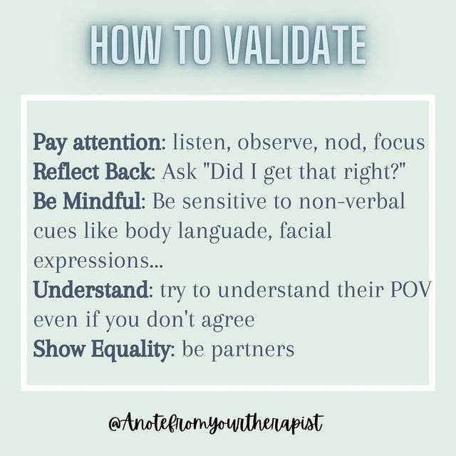 Allison Guilbault 🫶 Therapist on Instagram: "The one thing I’ve learned about humans through my career and personal life is we all need to feel like we are heard. The confusing thing about validation is that is not contingent on agreement. We can validate someone and disagree. Validation is only acknowledging that what someone feels is what they feel. An example: You hurt a friends feelings. They tell you they are hurt. Examples of INVALIDATING responses might be “No, I didn’t”, “You’re being Not Validating Feelings, When Someone Invalidates Your Feelings, Validation In Relationships, Validation In A Relationship, How To Validate Someone’s Feelings, Relationship Lessons, Life Help, How To Improve Relationship, Words Of Affirmation