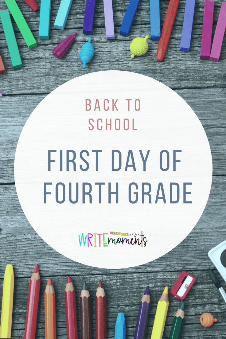 back to school first day of fourth grade with colored crayons and pencils