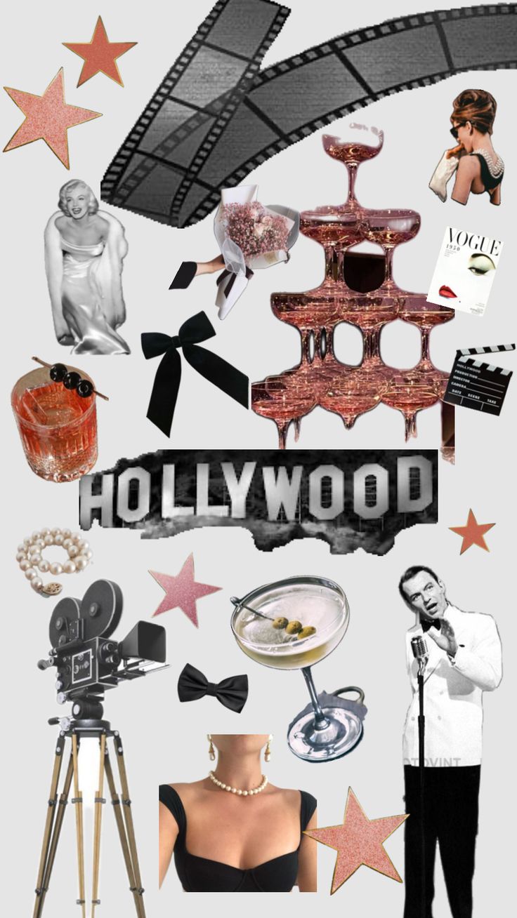 an image of hollywood collaged with stars and other things to see on the screen