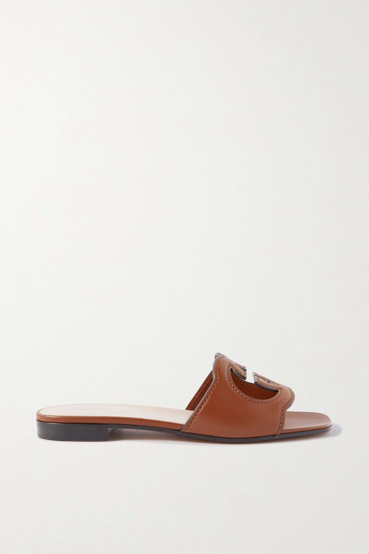 Gucci Slide, Cute Sandals, Leather Slides, Gucci Shoes, Net A Porter, Flat Sandals, Tan Leather, Women Collection, Heeled Mules