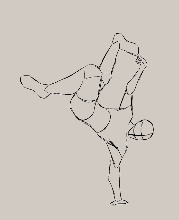 a drawing of a man kicking a soccer ball with his leg in the air while standing on one foot