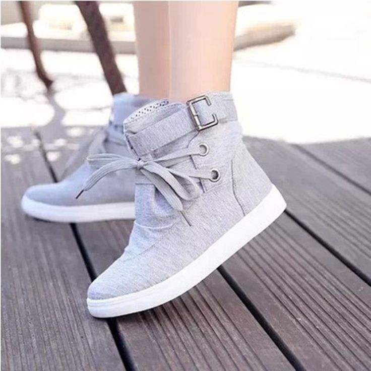 Canvas Flat Lace Up Buckle Knight Boots Sepatu Platform, Female Sneakers, Women Casual Flats, Basic Fashion, Lace Up Flats, Casual Flat Shoes, Girly Shoes, Casual Flats, Designer Boots