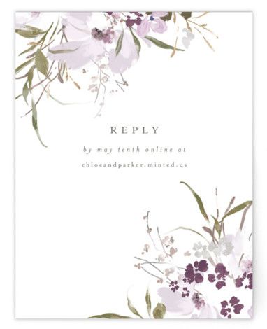 a white card with purple flowers and the words, repley by any truth online