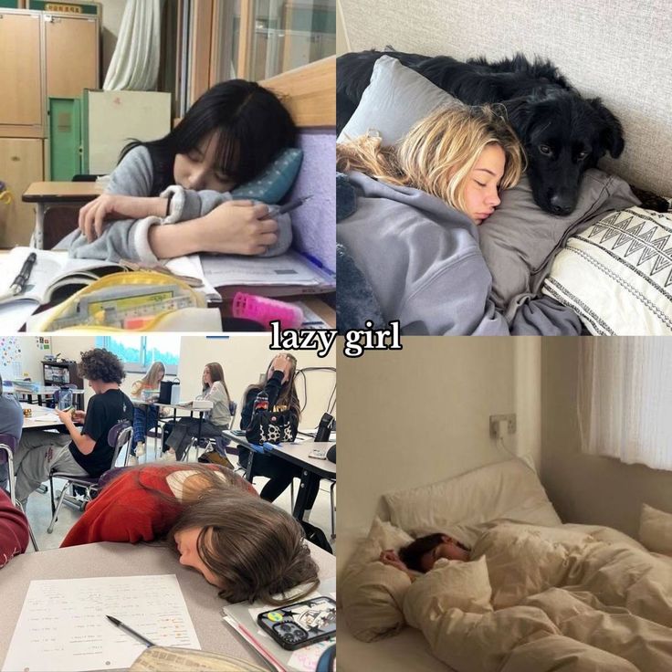 two girls and a dog are sleeping on the floor, one girl is asleep in her bed