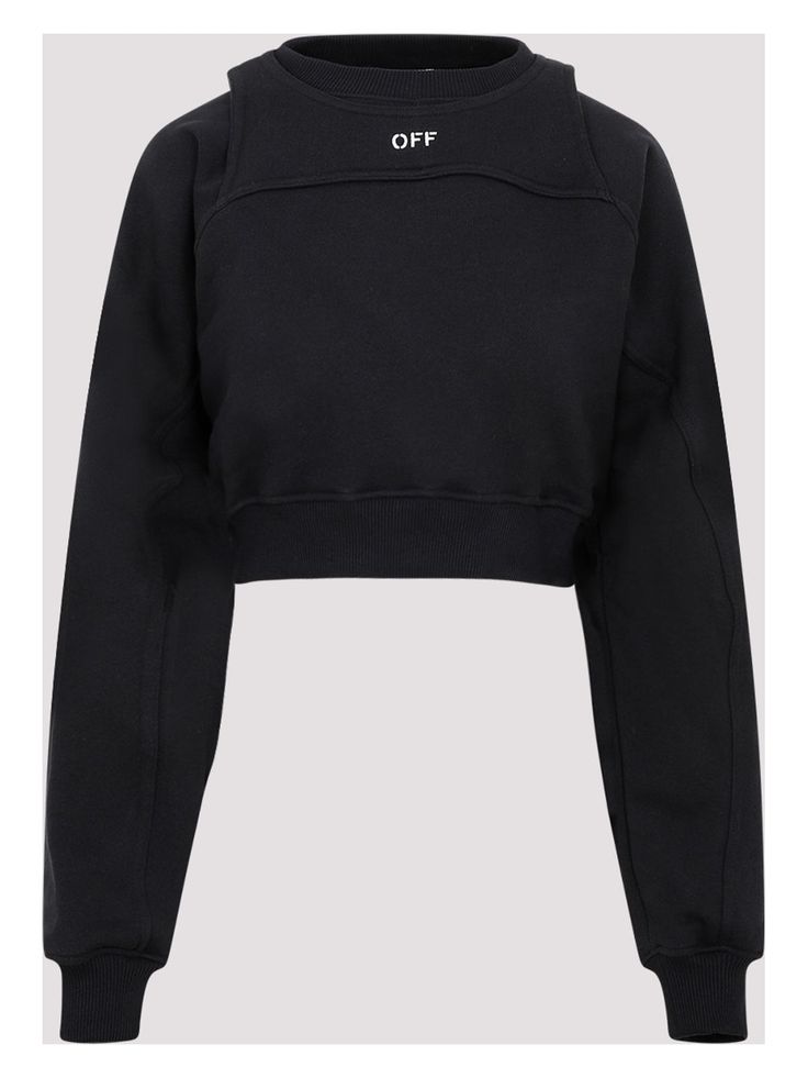 This cropped-length cotton sweatshirt with ribbed edges is the perfect addition to your casual wardrobe. Made from a blend of 95% cotton and 5% elastane, it offers comfort, style, and versatility all in one. 100% cotton construction Ribbed edges for a modern look Cropped length for a trendy silhouette | Off-White Women's Logo Detail Cotton Sweatshirt in Black | Size XS | OWBA071F23JER001 Color 1001 White Cropped Sweatshirt, Off-white Logo, Bold Logo, Urban Looks, Layered Design, Cropped Sweatshirt, Warm Hug, Black Xs, Cotton Logo