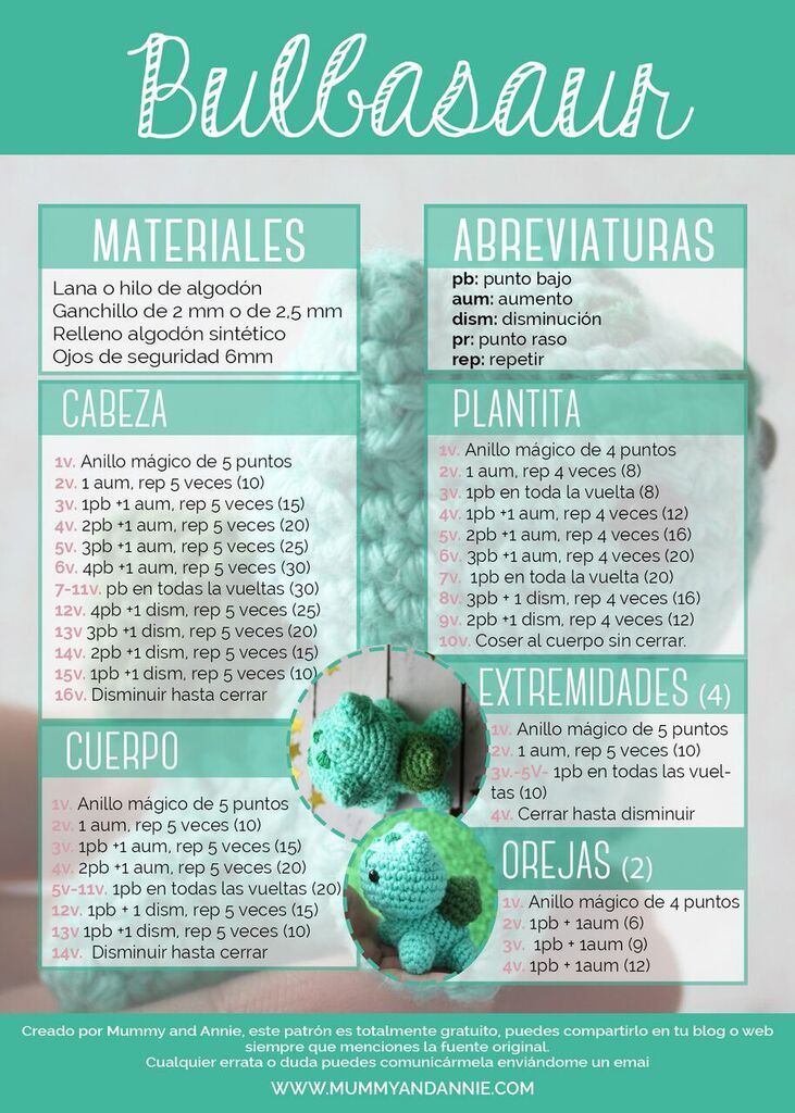 a poster with instructions to crochet and yarns on it, in spanish