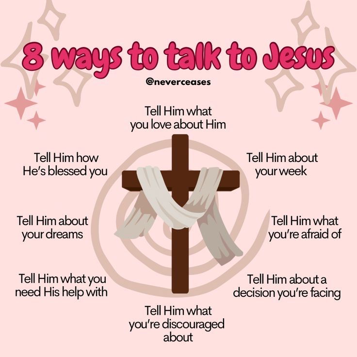 a cross with the words 8 ways to talk to jesus on it, and an image of