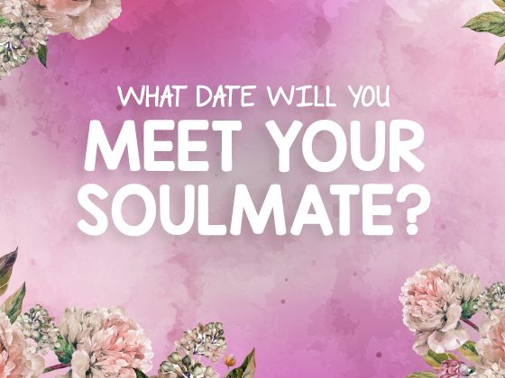 the words what date will you meet your soulmate? on a pink background with flowers