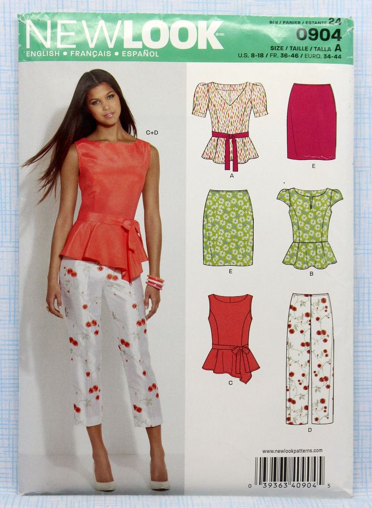 a woman's top and pants sewing pattern from new look, with the front view of