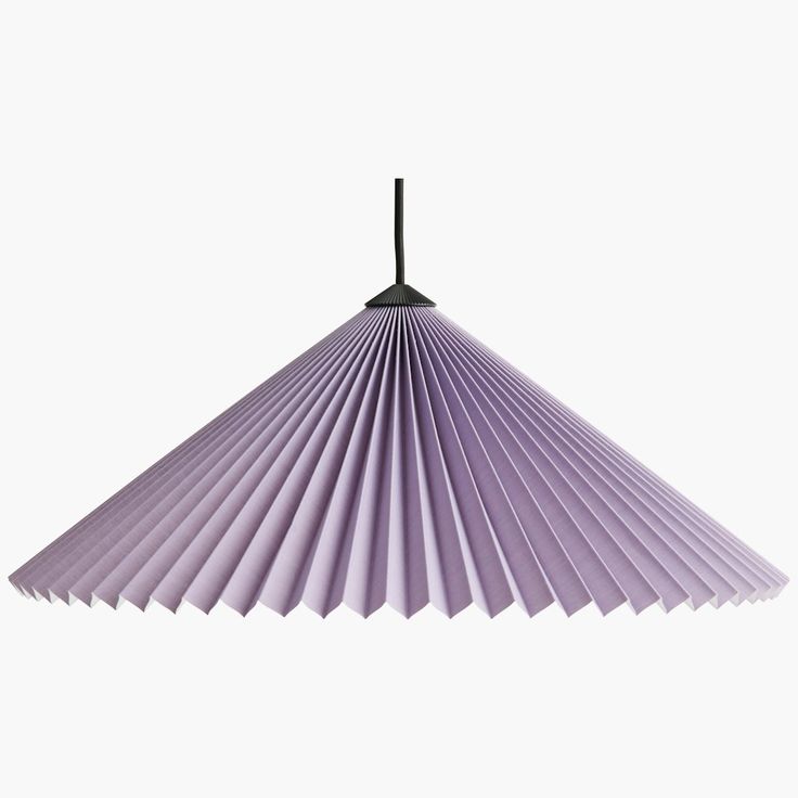 a purple lamp hanging from a black cord