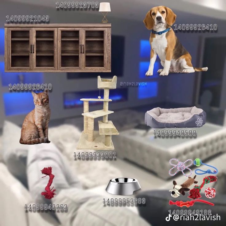 a dog and cat sitting on top of a bed next to each other in front of a tv