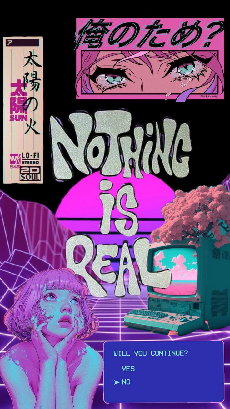 an advertisement for nothing is real, featuring a woman in front of a computer screen