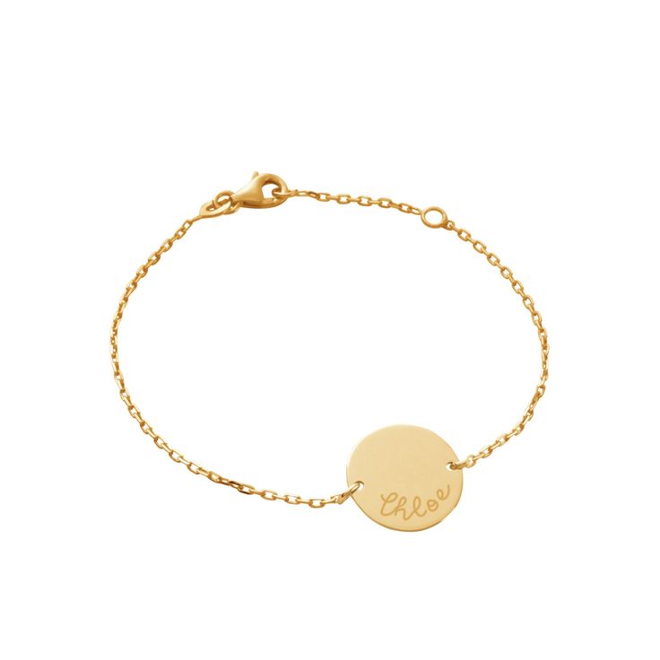 Celebrate your precious little one with our Personalized Children’s Pastille Chain Bracelet. Hold treasured memories close to your heart with this delicate children's keepsake, hand-engraved with a special name or meaningful date on the reverse. 18K Champagne Gold Plated, 925 Sterling Silver or 18K Rose Gold PlatedChain length: 6.3, adjustable to 5.5Pastille charm: 0.6 x 0.6Hand-engraved in our London workshopSent with love in a complimentary gift boxAny slight variations in lettering depth, spa Yellow Gold Nameplate Bracelet With Engraving Option, Classic Personalized Name Bracelet, Engravable Nameplate Bracelet In Yellow Gold, Yellow Gold Bracelet With Engraving Option, Classic Engraved Gold Bracelet For Personalized Gift, Personalized Adjustable White Gold Bracelet, Adjustable Personalized White Gold Bracelet, Dainty Gold Personalized Nameplate Bracelet, Dainty 14k Gold Personalized Charm Bracelet