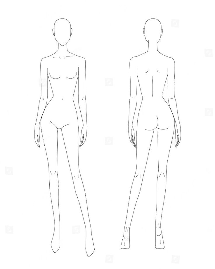 a female mannequin standing in front and back view with the body facing forward