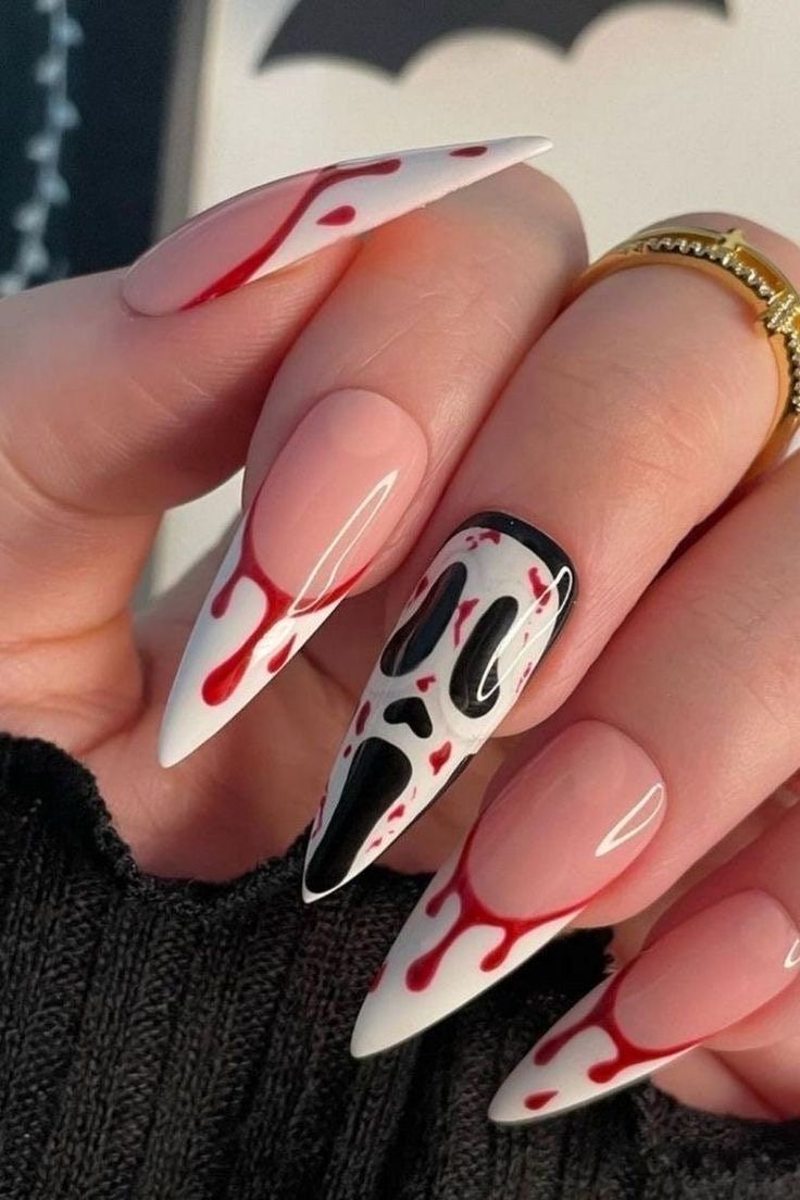 Horror Nails, Holloween Nails, Halloween Acrylic Nails, Cute Halloween Nails, Goth Nails, Halloween Nail Designs, Halloween Nail Art, Funky Nails, Pretty Acrylic Nails