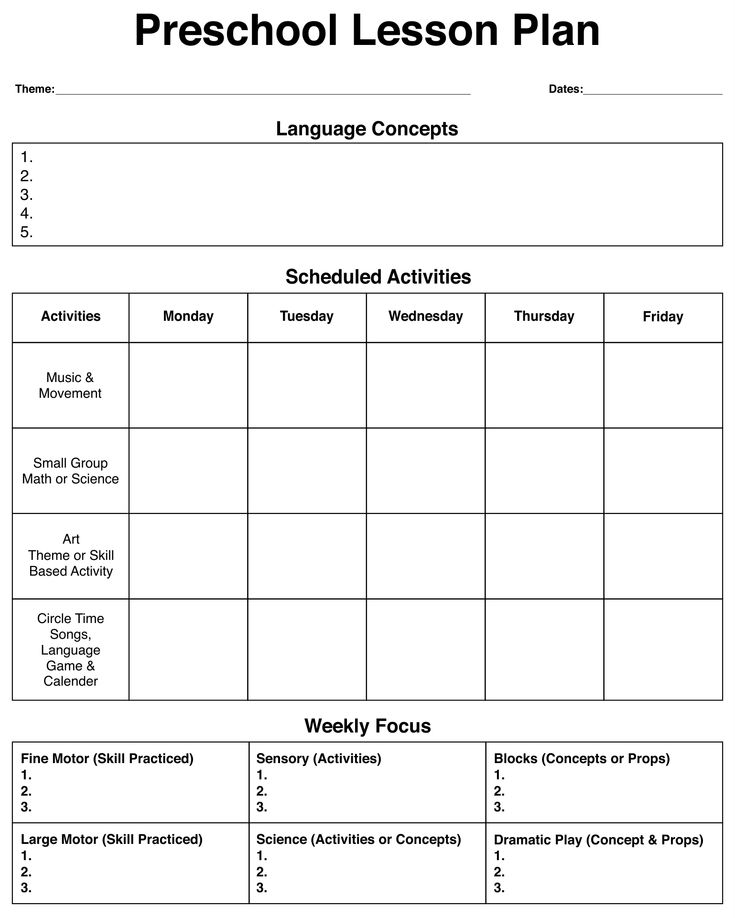 a printable lesson plan for preschool