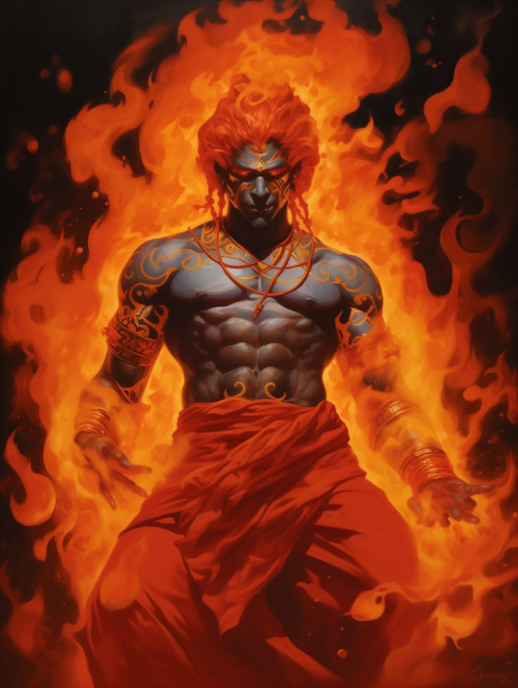 an image of a man in the midst of fire with his hands on his hips