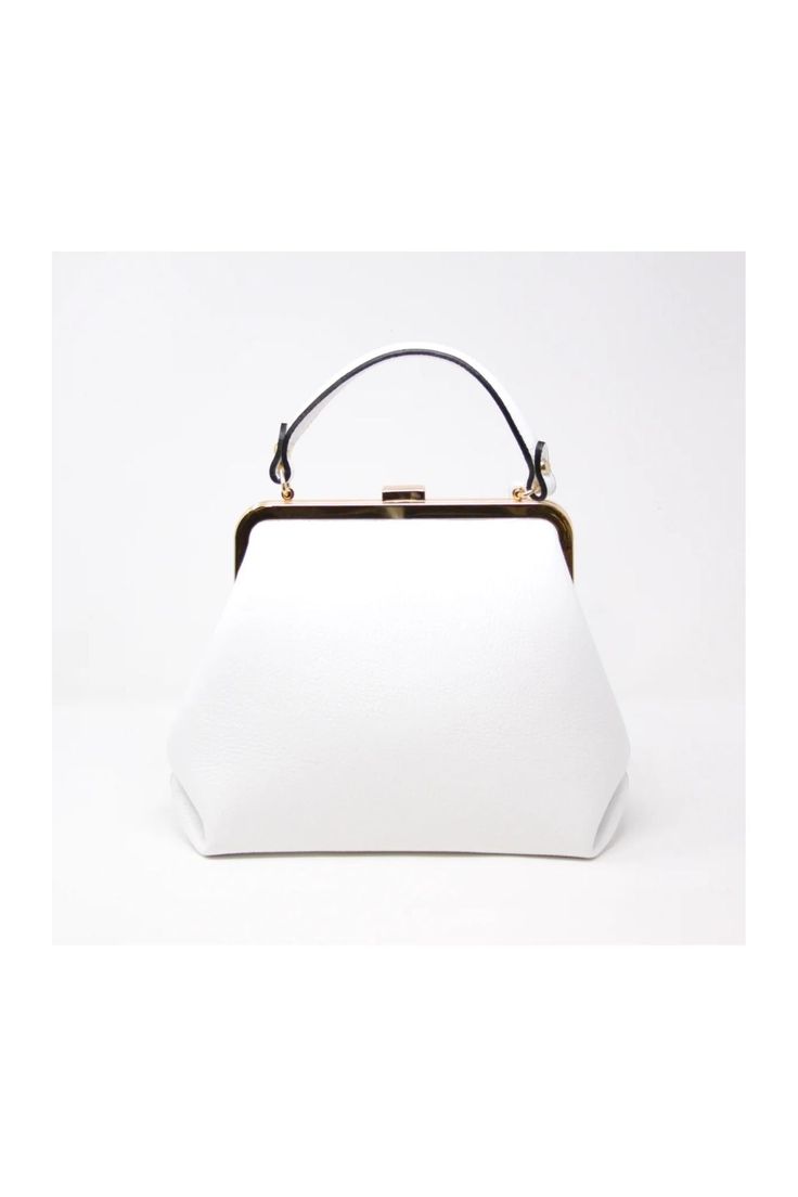 White leather handbag with top handle Genuine Leather Handbag, Spring Wardrobe, Leather Handbag, Gold Hardware, Snap Closure, Leather Handbags, Top Handle, Genuine Leather, Wardrobe