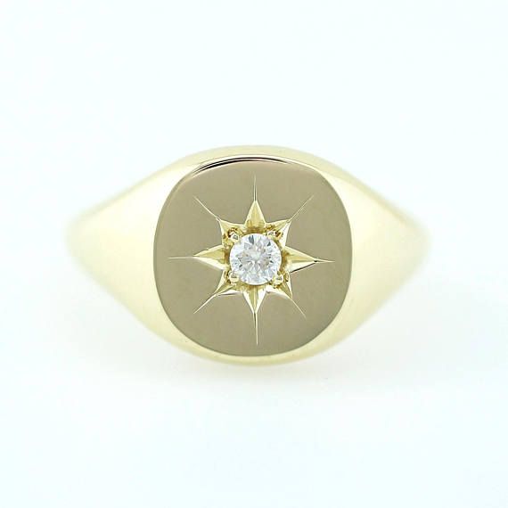 Signet Ring, Diamond Signet Ring, Minimalist Signet Ring, Star Setting Natural Diamond Signet Ring, 14k Solid Gold Signet Ring Classic Yellow Gold Star-shaped Diamond Ring, Celestial Star-shaped Signet Ring, Celestial Star-shaped Signet Promise Ring, Celestial Star Shaped Signet Promise Ring, Star-shaped Yellow Gold Diamond Promise Ring, 14k Gold Star-shaped Diamond Ring With Single Cut Diamonds, Classic Star-shaped Diamond Anniversary Ring, Heirloom 14k Gold Star Rings, Anniversary Star-shaped Single Diamond Ring