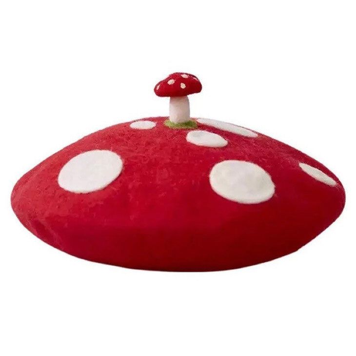 Red Mushroom Beret Hat Add a touch of elegance to any outfit with our Red Mushroom Beret Hat. Made with high-quality materials, this hat is the perfect accessory for any occasion. Its vibrant red color will make you stand out in a crowd and its unique mushroom design adds a whimsical touch. Stay warm and stylish with our Red Mushroom Beret Hat.