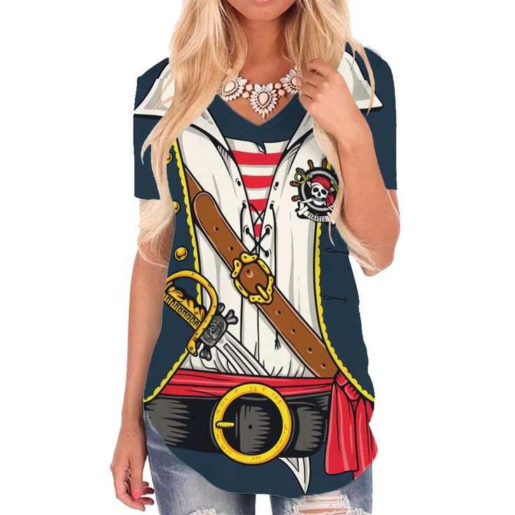 PRICES MAY VARY. Very Funny Pirate Tshirt - Perfect for pirate night parties, cruise ships, all family party. Great for work and video conferencing. Fits True to Size - Standard size, if you are skinny please choose small please choose small size, tall please choose large size. Woman Pirate Costume - Pirate Print Design, Casual V Neck T-shirt, Curved Hem, Short Sleeve, Funny and Trendy. Great gifts - pirate shirts for yourself, ladies, woman, teenage girls, college students. The perfect shirts g Pirate Shirt Women, Woman Pirate, Pirate Girl Costume, Funny Pirate, Girl Pirates, Pirate Shirt, Female Pirate Costume, Pirate Accessories, Night Parties