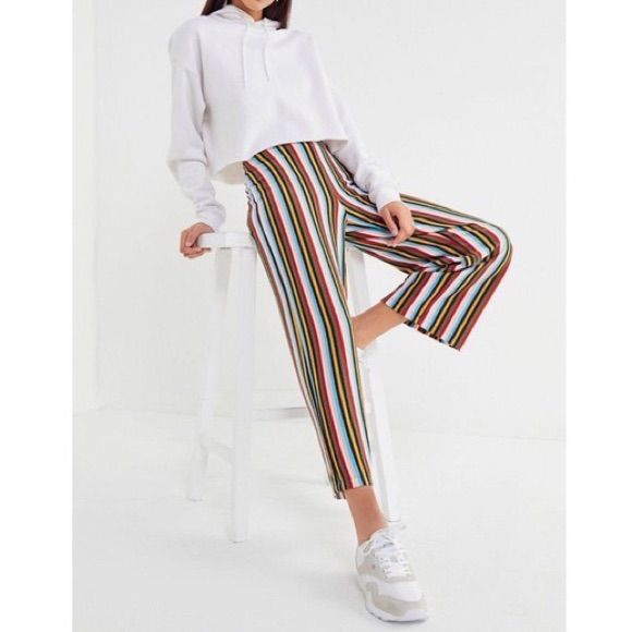 Super Cute!! Brand New Without Tags!! Size Small!! Trendy Striped Wide Leg Pants For Spring, Retro Pants For Spring Day Out, Retro Spring Pants For A Day Out, Casual Striped Ankle-length Wide Leg Pants, Casual Multicolor High Waist Wide Leg Pants, Casual Striped Wide Leg Pants For Spring, Retro Wide Leg Pants For Day Out, Casual Striped High-waisted Pants, Casual Multicolor High-waist Pants