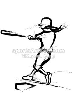 a black and white drawing of a baseball player hitting a ball with a bat in his hand