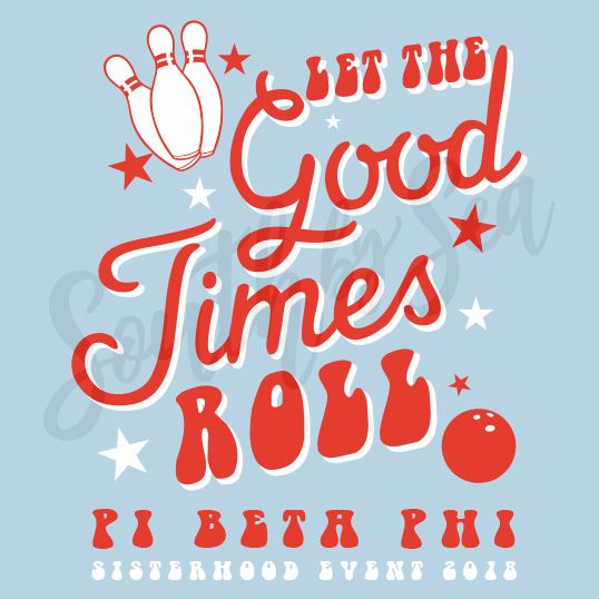 let the good times roll t - shirt with bowling ball and stars on blue background