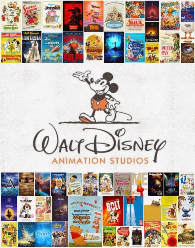 the walt animation studios logo is surrounded by many different disney movie posters and movies that are all over the place