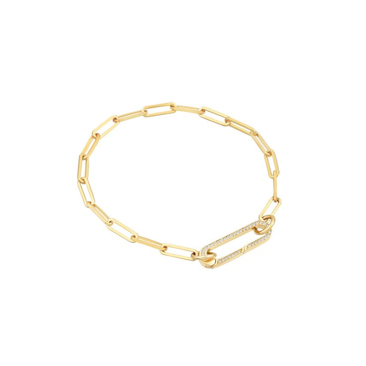 The Paper Clip Split Chain Bracelet is crafted from yellow gold for an upscale, luxurious look. Its open ends to add one or more a push locks, which makes it customizable for a unique look and fit. The links of the paper clip chain add texture and movement to the piece, creating an elegant, timeless design. Length: chain is 7", 3.8mm (.15") links Metal: 14K yellow gold Formal Chain Link Bracelet With Hook And Links, Gold Diamond Link Bracelet With Adjustable Chain, Diamond Chain Link Bracelet For Gift, Formal Gold Chain Link Paperclip Bracelet, Luxury Bracelets With Paperclip Chain, Luxury Chain Bracelet With Rectangular Cable Chain Links, Elegant Paperclip Chain Bracelet With Adjustable Chain, Gold Link Bracelet With Hook And Links, Luxury Link Chain Bracelet With Adjustable Chain