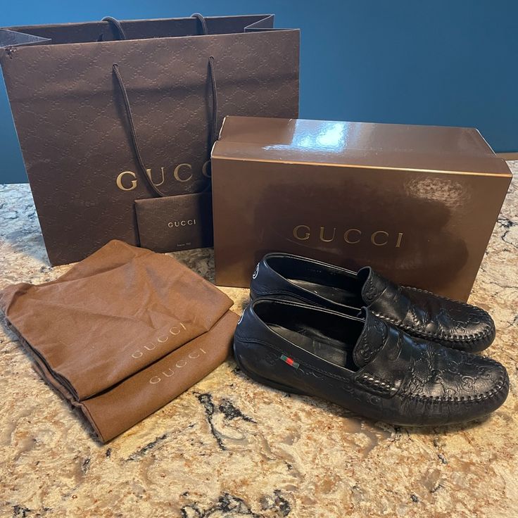 Selling A Gently Used Pair Of Authentic Gucci Monogram Loafers With Original Box, Information Booklet, And Dust Bags For Each Shoe. They Are Worn But Still Have Plenty Of Use Left On Them. Gucci Black Loafers With Leather Lining, Gucci Casual Black Loafers, Casual Black Gucci Loafers, Gucci Black Flat Loafers, Gucci Casual Loafers With Leather Sole, Casual Gucci Loafers With Leather Sole, Shoes Gucci, Gucci Monogram, Gucci Black