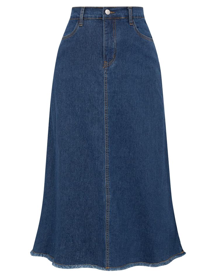 PRICES MAY VARY. High Quality Fabric - This long denim jean skirt made of lightweight fabric, breathable and not see through, not easy to deform, and keep elastic. Lightweight Jean Skirt - The calssic denim jean skirts feature with high waist design, elastic back waistline, flare aline skirt, frayed raw hem design, maxi long skirt, two side versatile pockets. Elastic High Waist Skirts - Blue jean skirt for women with your favorite t-shirts for a casual chic vibe. Pair with blouses and blazers fo 70s Jean Skirt, Denim Skirts Long, A-line Skirt, Vintage 40s Fashion, Fall Jean Skirt, Cute Long Skirts, Jean Long Skirt, Long Jean Skirts, Demi Skirt