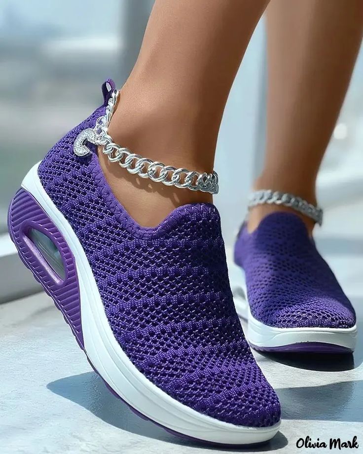 Olivia Mark - Hollow Knit Espadrilles Women's Espadrilles, Round Toe Heels, Knit Pattern, Olivia Mark, Purple Black, Knit Patterns, Nike Free, Rib Knit, Style Casual